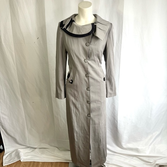 KIRMIZUGUL VINTAGE PARDESU TRENCH COAT GREY LONG COAT WOMAN SIZE SMALL - Picture 4 of 15